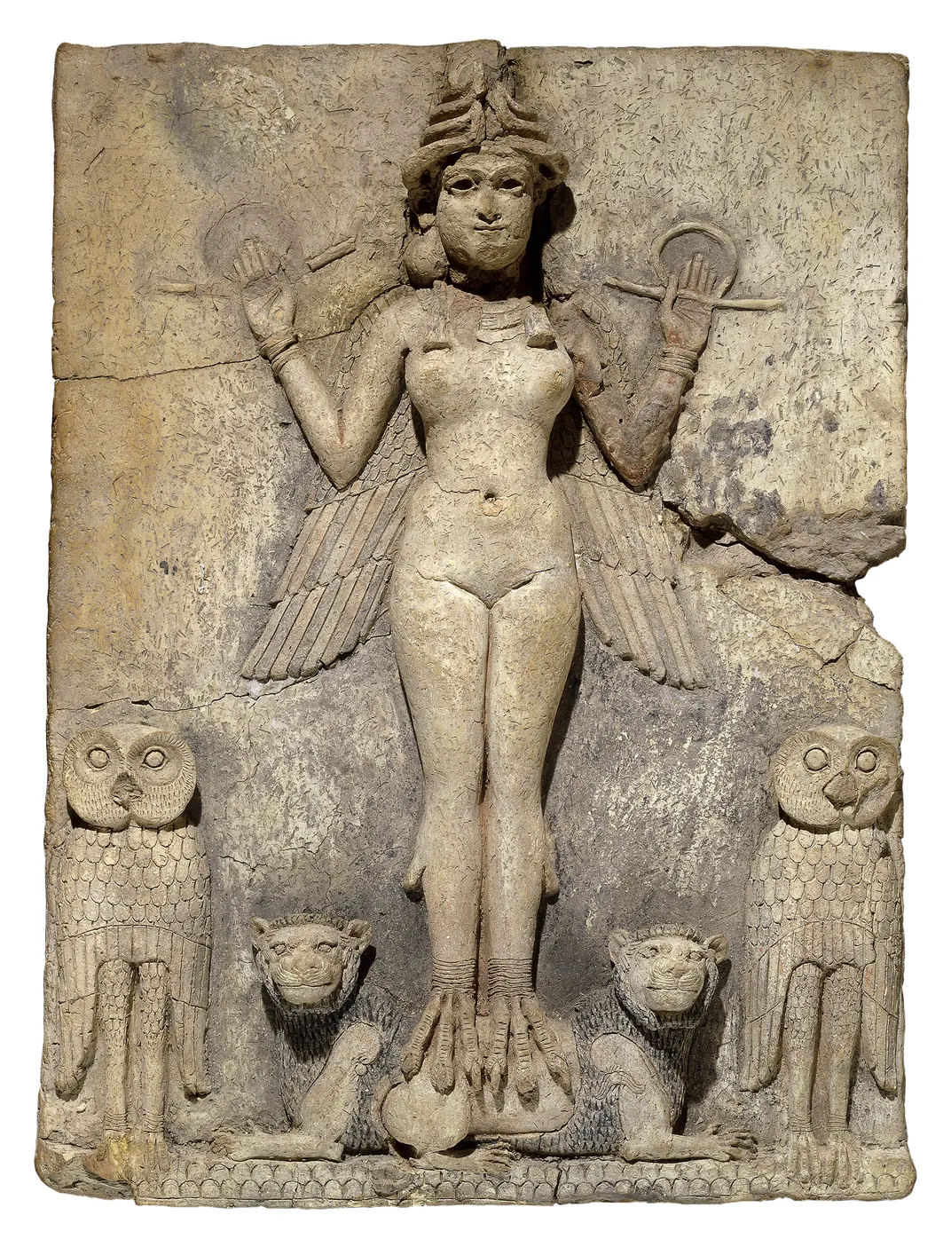 A clay relief of Mesopotamian goddess Ishtar, goddess of both sex and war.