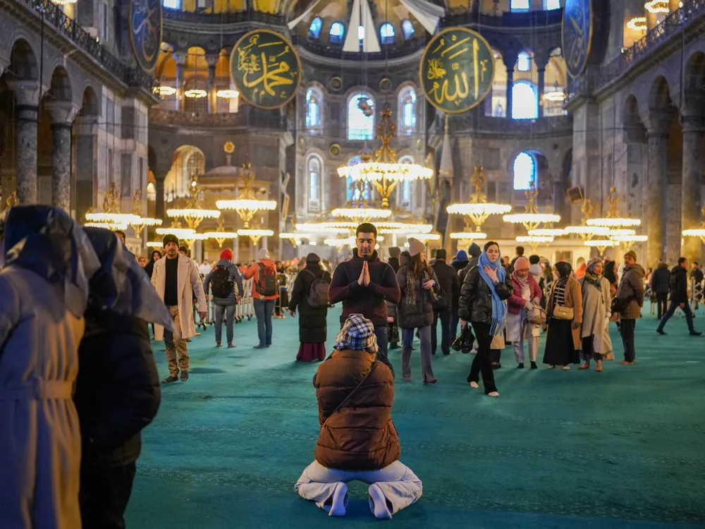 Tourists inside the Hagia Sophia