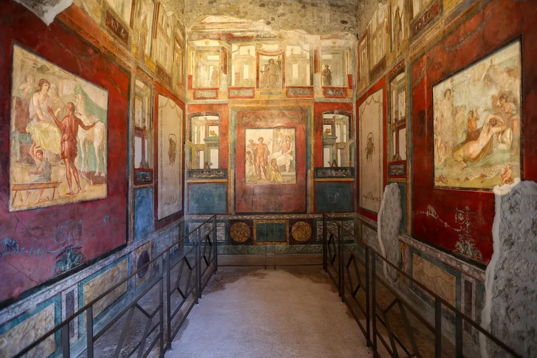 Frescoes in the house of the Vettii, in the archaeological excavations of Pompeii, reopened to the public after the restoration.