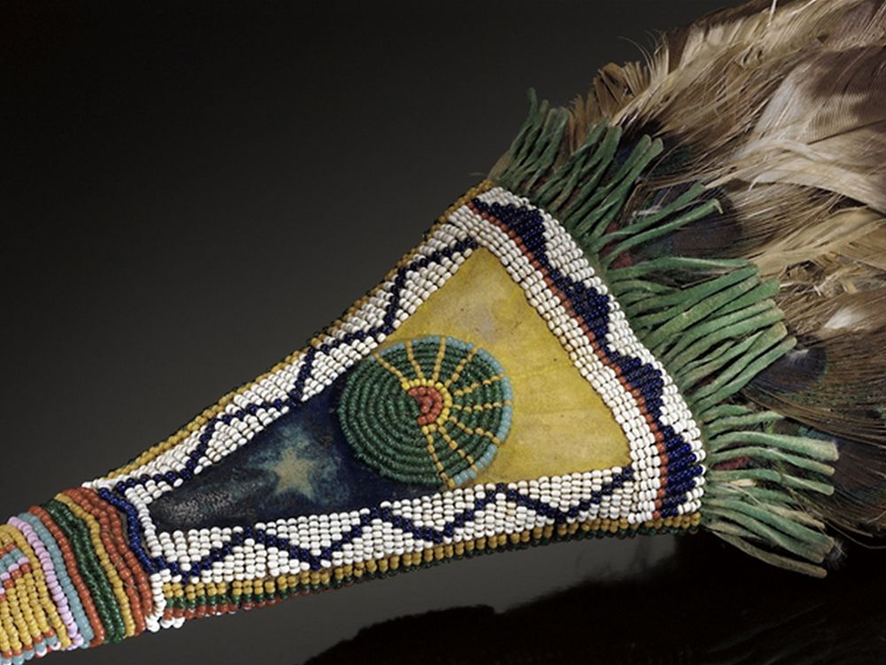 Niuam (Comanche) fan with sun and Morning Star designs (detail), ca. 1880. Oklahoma. 2/1617. (Credit: National Museum of the American Indian, Smithsonian)