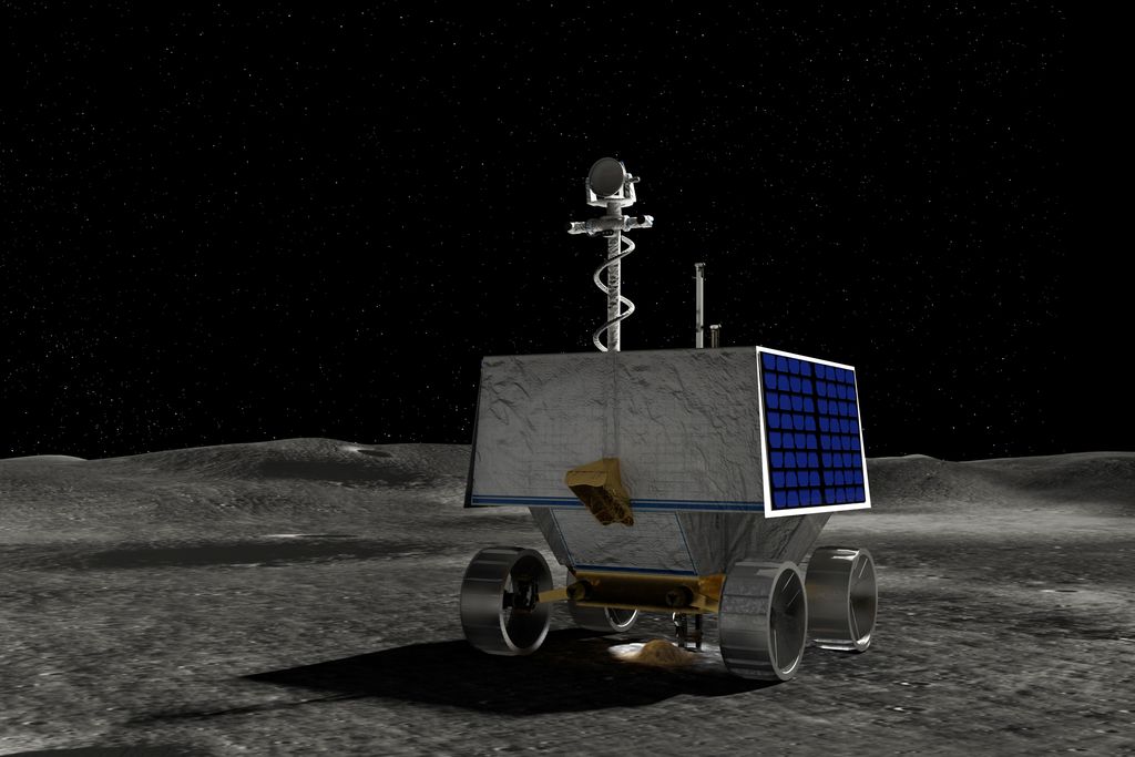a four-wheeled rover on the moon (illustration)