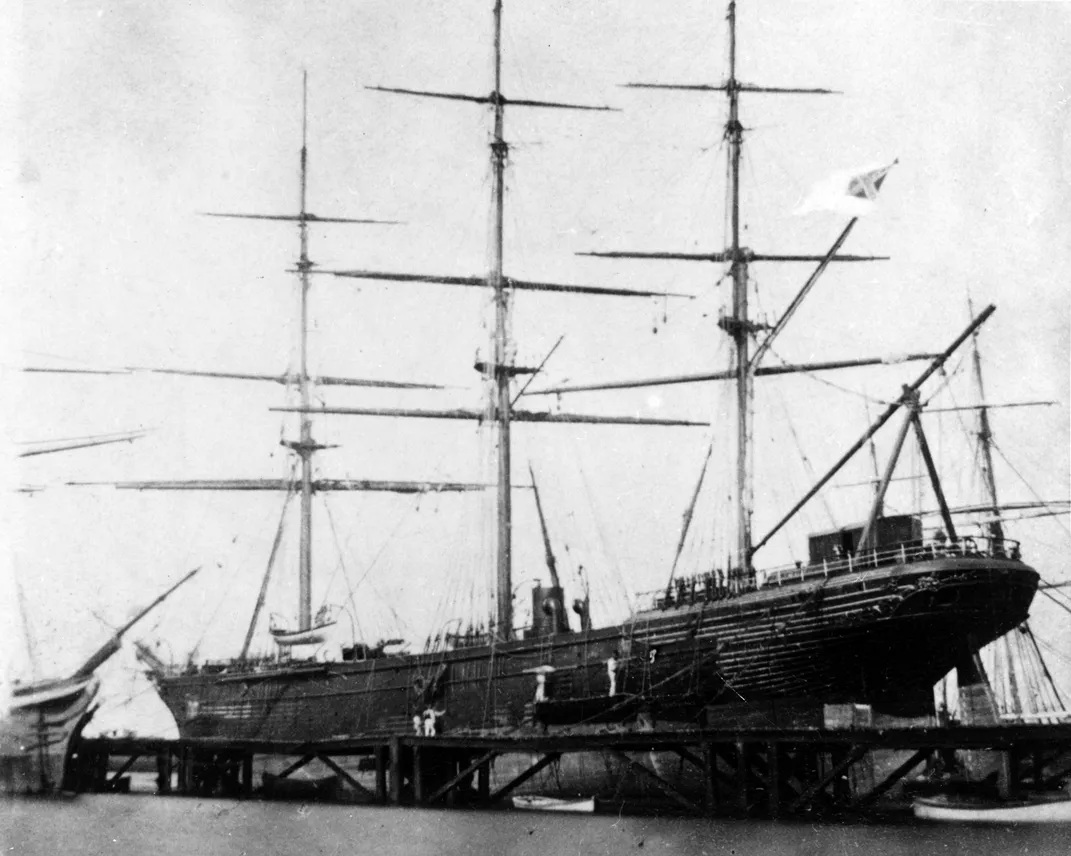 The CSS Shenandoah in dry dock in Victoria, Australia, in 1865