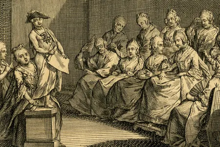 An 18th-century illustration of a jury of matrons