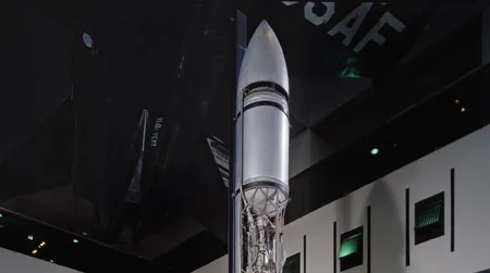A 1941 Goddard Rocket on display in the Milestones of Flight gallery at the National Mall building.