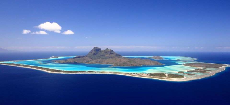  Dramatic aerial view of Bora Bora in the Society Islands 
