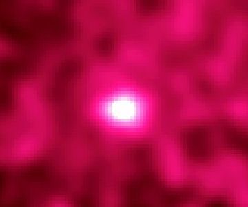 View of the Moon at gamma-ray wavelengths, as imaged by the Compton Gamma-Ray Observatory satellite.  These gamma rays are induced during the collision of cosmic rays with the lunar surface, the same process recently found able to synthesize complex organic molecules in lunar polar ice deposits.