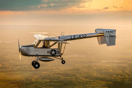 Keith Brunquist flies his rare Boeing YL-15 Scout over Minnesota farmland in September 2017. Boeing made only 10 pre-production models of the airplane, which it tried—unsuccessfully—to get the U.S. Army to purchase as an observation aircraft.