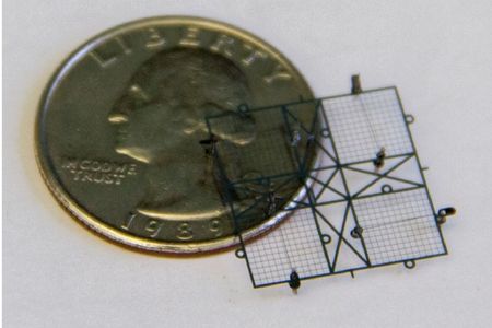 The ionocraft shown next to a standard U.S. quarter