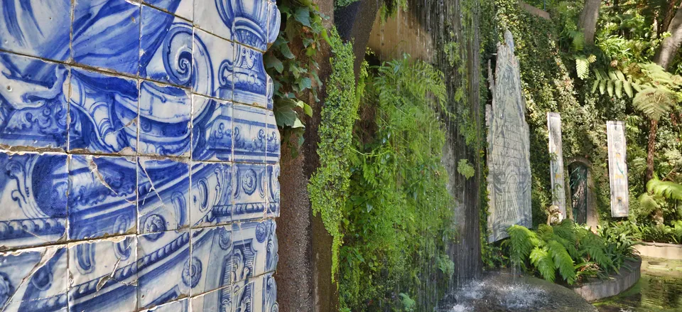  Traditional Portuguese tile work amid the garden of Madeira's Monte Palace  