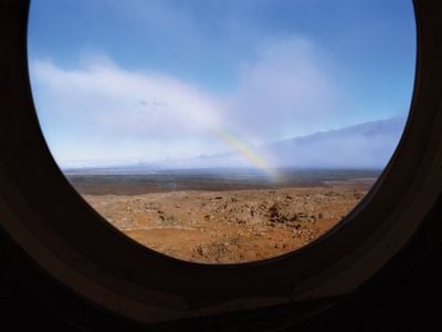 A rainbow appears after a storm&nbsp;on the faux-Martian&nbsp;habitat.