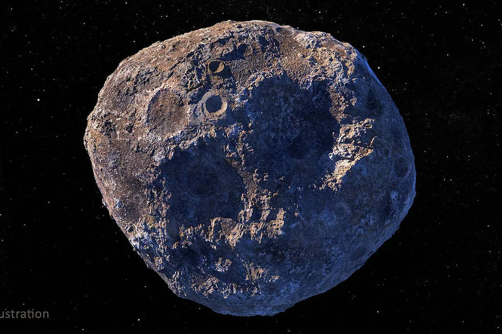 An artist's representation of what the asteroid Psyche may look like