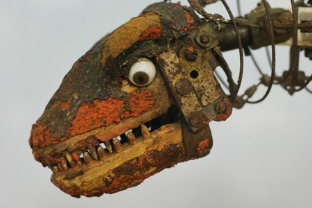 The decaying head of King Kong's Brontosaurus, as seen at The Dinosaur Museum.