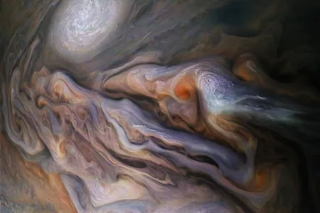 The color-enhanced image was created by citizen scientists Gerald Eichstädt and Seán Doran using data from the spacecraft's JunoCam imager, according to NASA.