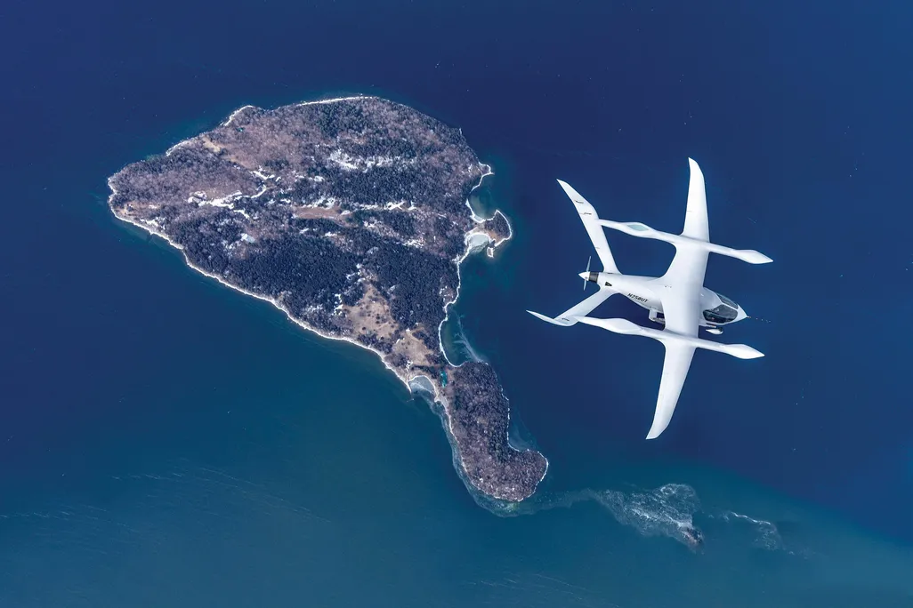 ALIA 250 flying over island