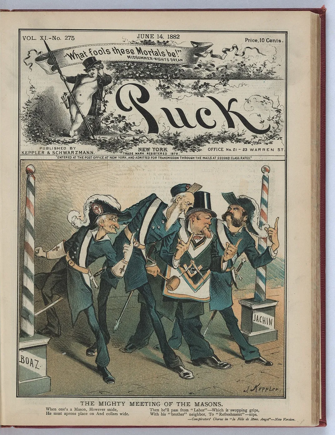 An 1882 Puck magazine cover poking fun at the Masons