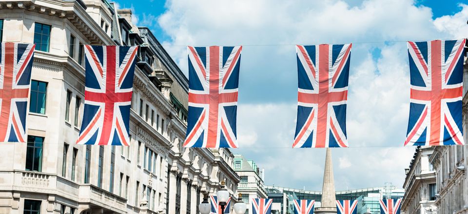  Flags along Oxford Street in London 