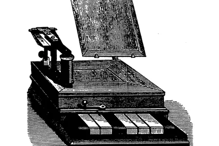 Unlike Samuel Morse's one-key telegraph, Baudot's used five keys.