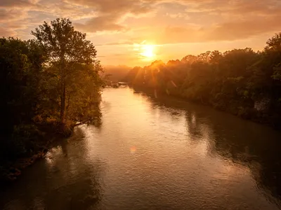 <p>Sunrise near St. Joe, a mining town that fell into decay about a century ago. Today, it’s a destination for people exploring the Buffalo River.</p>