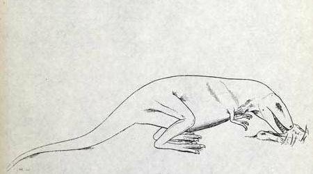 Gorgosaurus as envisioned by Lambe. Clockwise from the upper left - standing, sitting, in repose, and feeding.