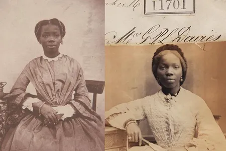 Sarah Forbes Bonetta, as seen in 1856 (left) and 1862 (right). Hannah Uzor's new portrait is based on the 1862 photograph.
