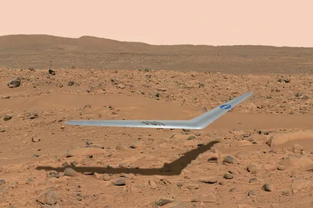 An artist’s illustration of the Prandtl-m flying above the surface of Mars
