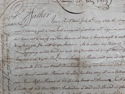 Dozens of 300-year-old letters that Ben Browne wrote to his father are now on display in England.