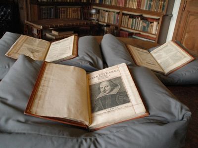 The three volumes of the newly-discovered copy of Shakespeare's First Folio.