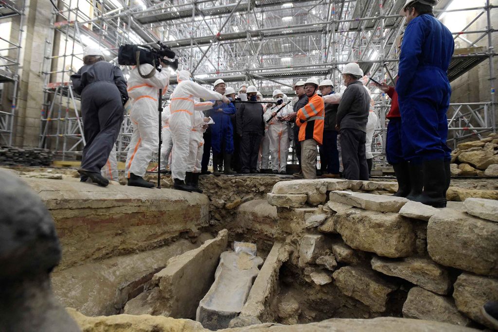 French Culture Minister Visits Notre-Dame, lead Sarcophagus at center