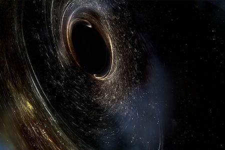 Artist’s conception of two merging black holes, spinning in a nonaligned fashion.