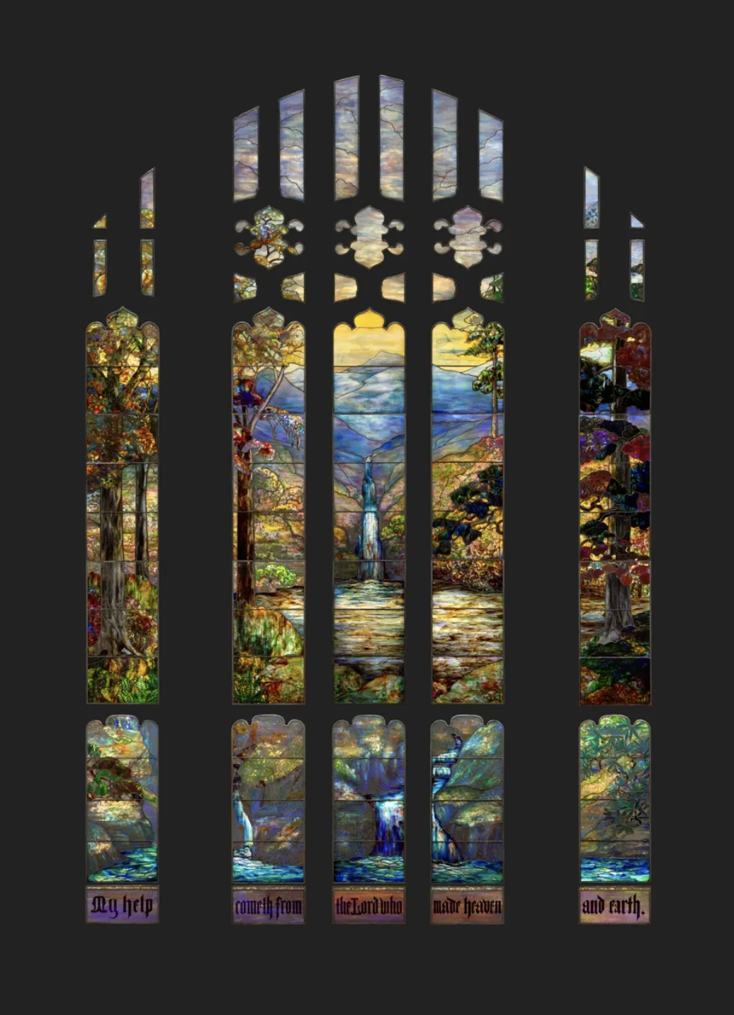 Crescent Moon over Multicolored waves stained glass panel