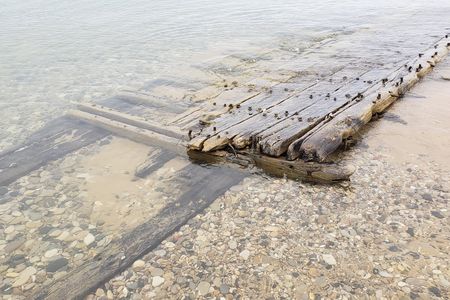 The wreckage of a mid-19th century ship washed ashore north of Ludington, Michigan, on April 24.