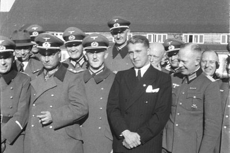 Wernher von Braun (in suit) with German officers in 1941.