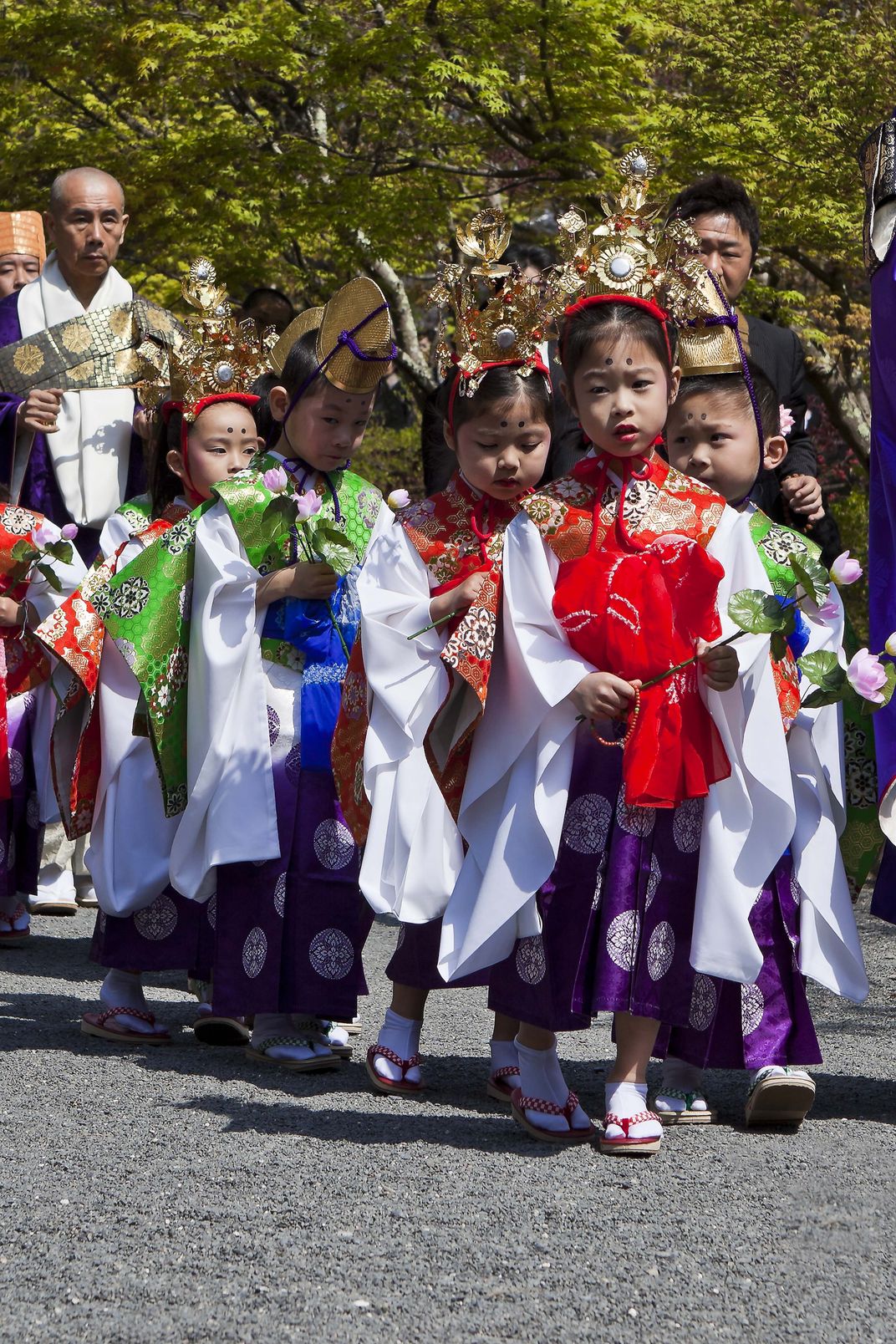 Ceremonial Children In Traditional Shinto Dress Taking Part In An