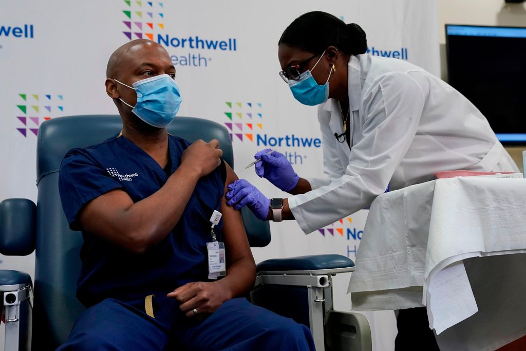 Northwell Health employee volunteers to be the second person to receive the Covid-19 vaccination at Long Island Jewish Medical Center in Queens, New York.
