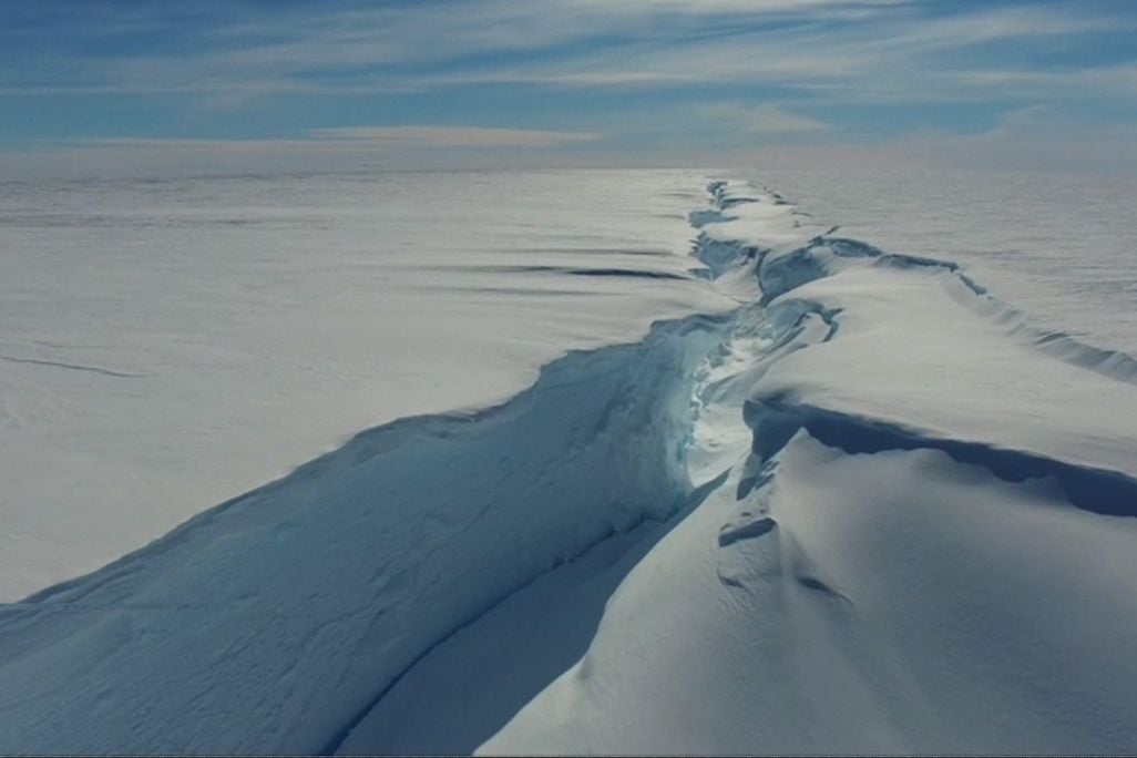 a deep crack in ice