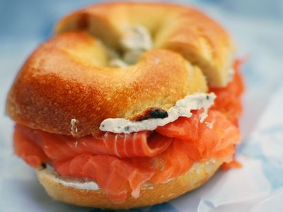 A bagel with lox, a uniquely American combination.