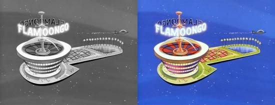 Black and white versus color comparison of the Jetsons