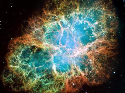 The supernova that formed the Crab Nebula (portrait by the Hubble Space Telescope) was fairly recent, but not as deadly, perhaps, as explosions in the distant past.