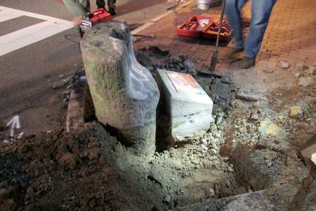 City officials removed the stone, which commemorates a site where enslavers sold African Americans into slavery, on June 5, 2020.