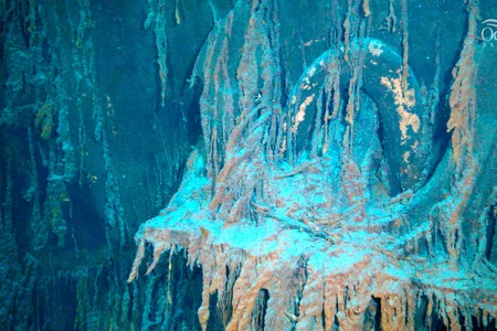 The one-minute clip shows the&nbsp;Titanic's&nbsp;bow, portside anchor, hull and massive anchor chain