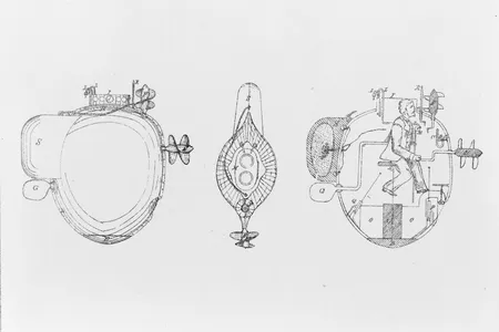 A diagram of David Bushnell's&nbsp;Turtle&nbsp;submersible