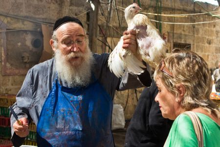 Kapparot for penance and purification at Mahane Yehuda Market, Jerusalem, Israel.