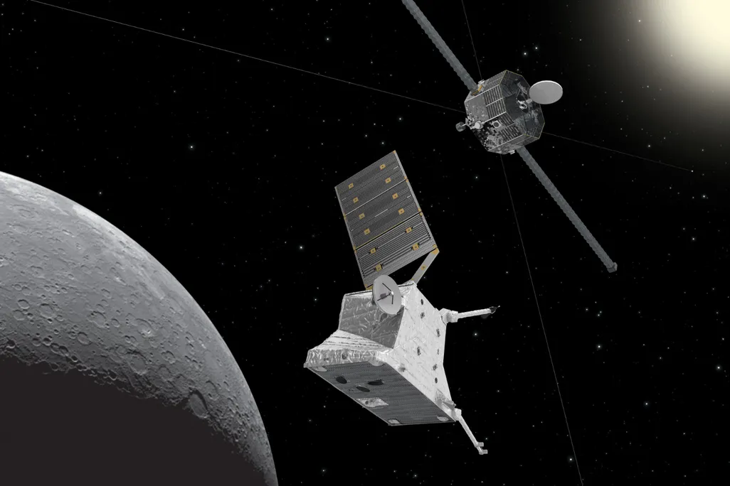 two spacecraft and Mercury in the bottom left corner