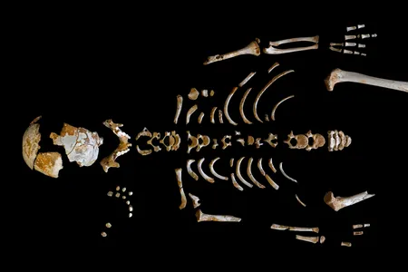 Skeleton of the Neanderthal boy recovered from the El Sidrón cave complex (Asturias, Spain).