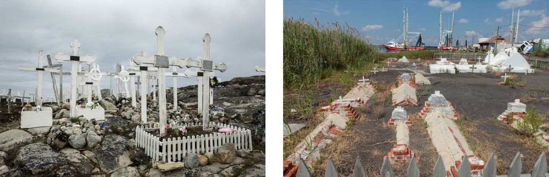 Gravestones in Greenland next to tombs in Louisiana