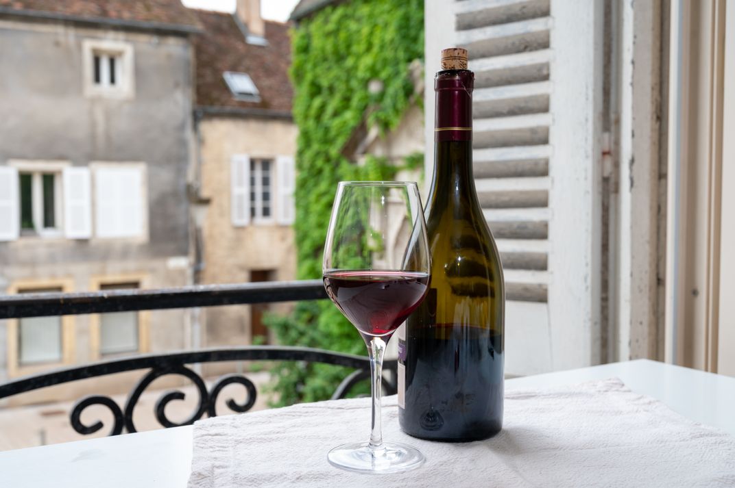 A Burgundy wine with a village view