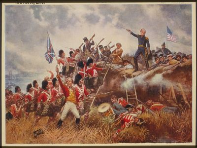 The Battle of New Orleans, as painted by E. Percy Moran, showing Andrew Jackson emerge victorious over the British