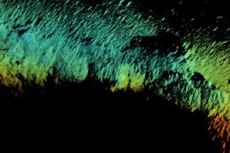 A sonar view looking down on part of the 345 foot-long SS City of Rio de Janeiro