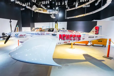 In the upcoming exhibition, "Nation of Speed," the Sharp DR 90 Nemesis (above: museum workers install the aircraft in the new gallery) will go on view when the Smithsonian's National Air and Space Museum reopens this fall.&nbsp;