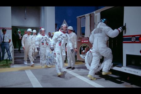 The Apollo 11 crew boards the van for the launchpad, July 16, 1969.